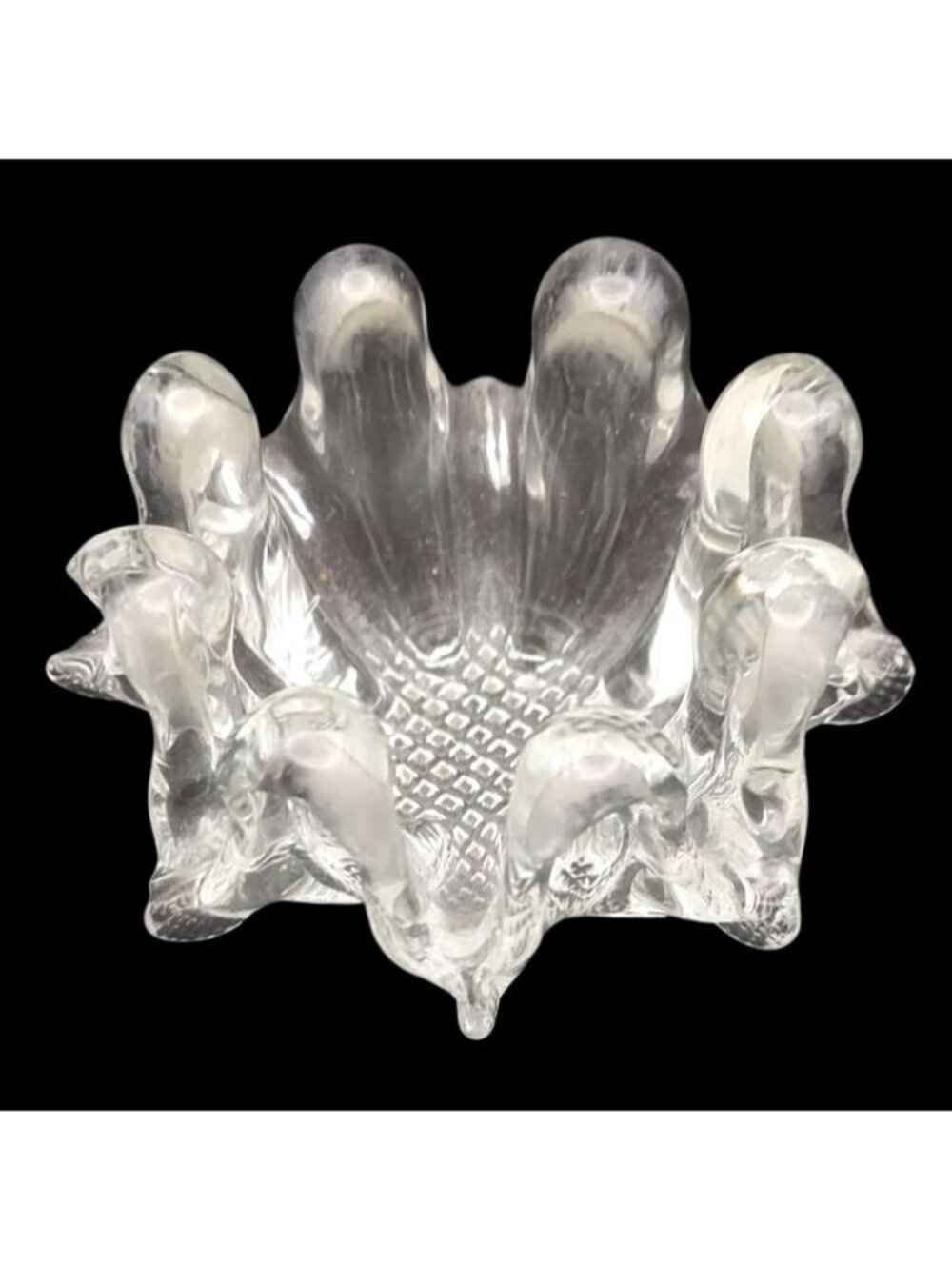 Mini Glass Sunflower Ashtray Abstract Art Textured Waffle Bottom Vintage MCM